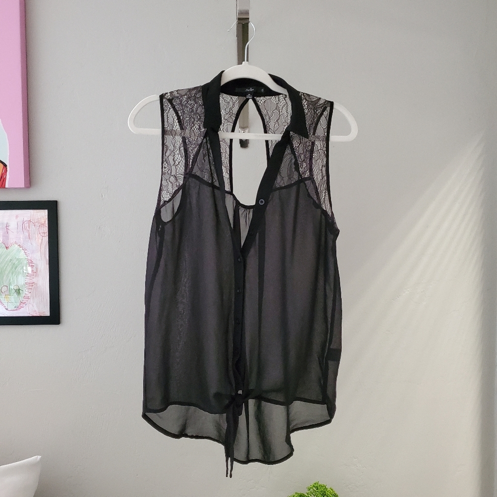 Black sheer button up